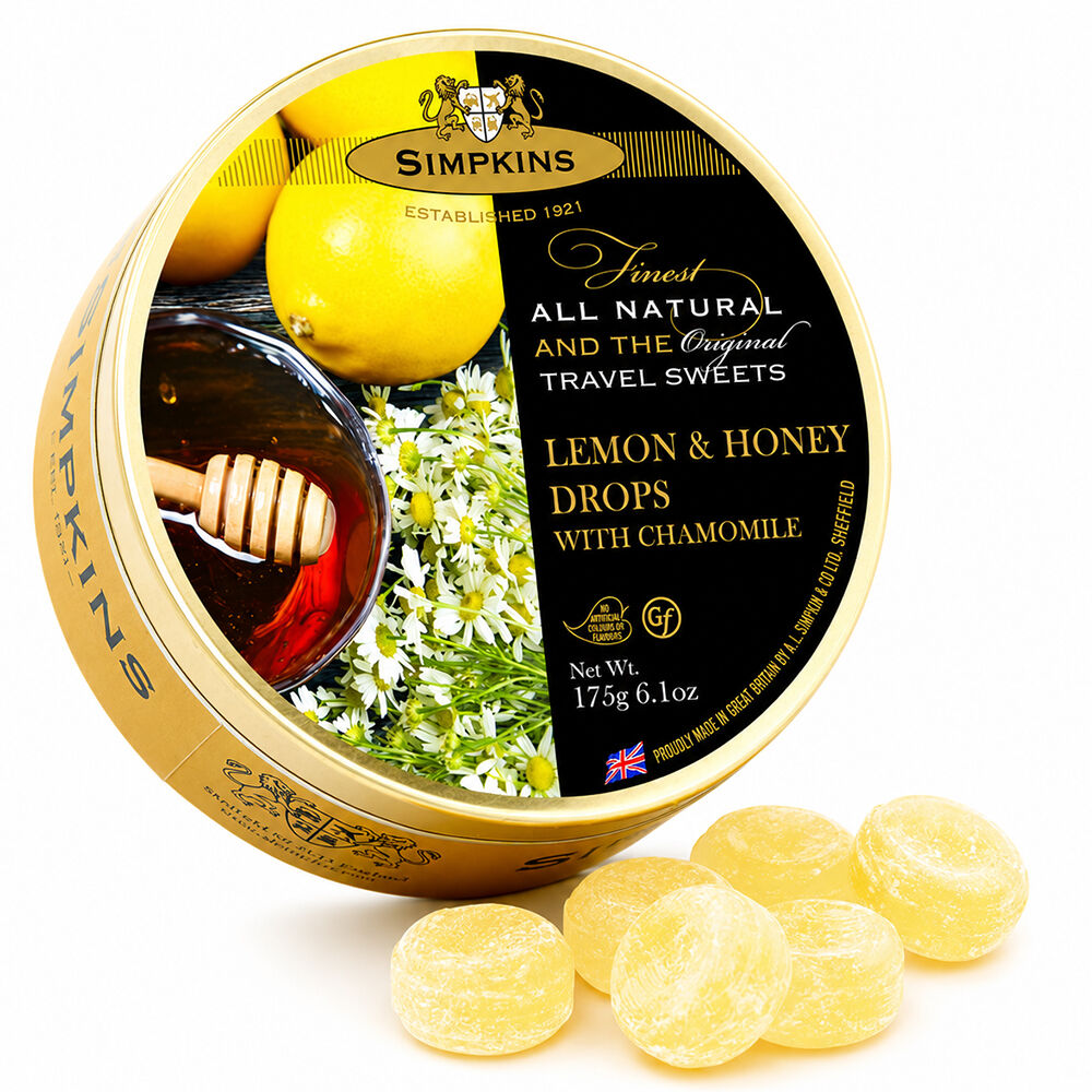Simpkins Lemon and Honey with Chamomile Drops 200g Tin Sweets Candy Lollies