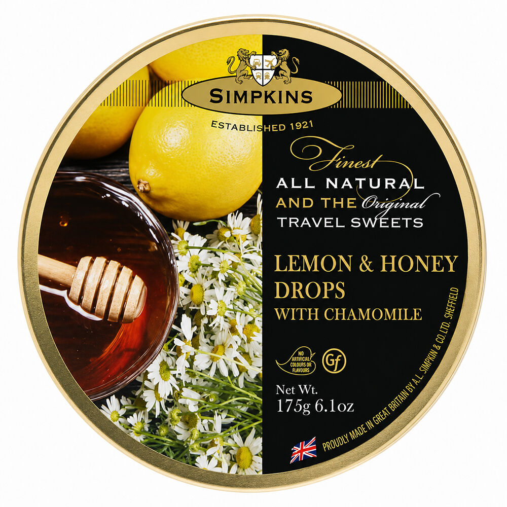 Simpkins Lemon and Honey with Chamomile Drops 200g Tin Sweets Candy Lollies