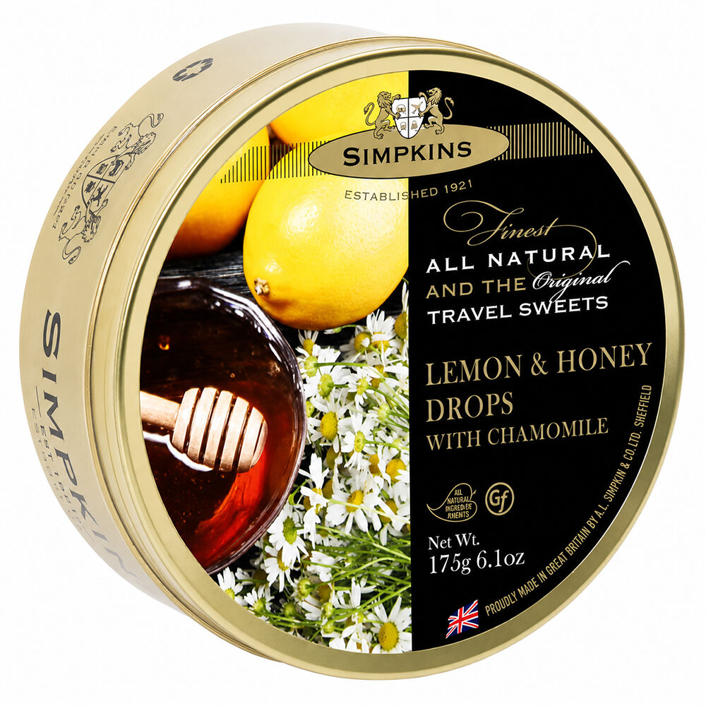 Simpkins Lemon and Honey with Chamomile Drops 200g Tin Sweets Candy Lollies