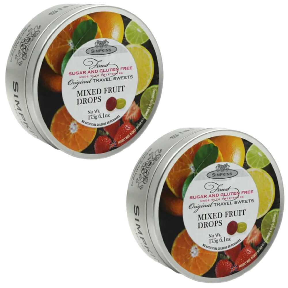 Simpkins Sugar Free Mixed Fruit Drops 150g Tin Sweets Pack of 2