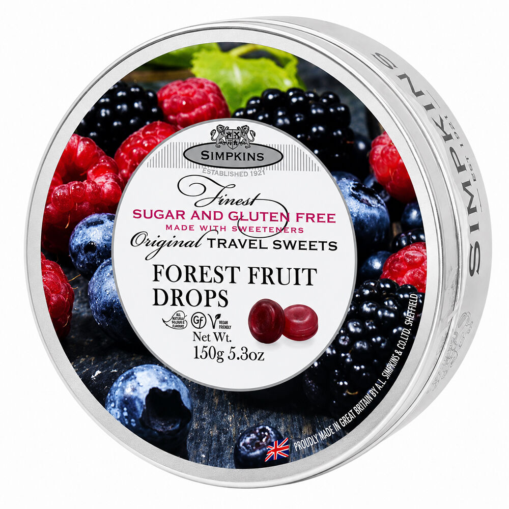 Simpkins Sugar Free Forest Fruit Drops 175g Tin Sweets Candy Lollies