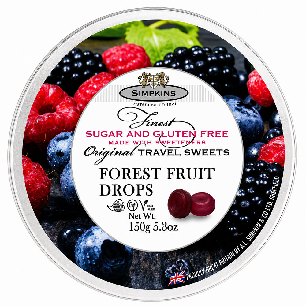Simpkins Sugar Free Forest Fruit Drops 175g Tin Sweets Candy Lollies
