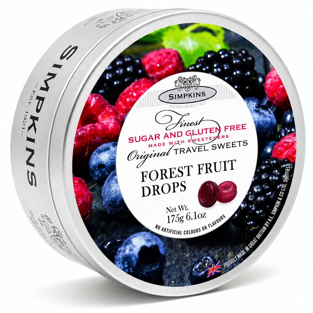 Simpkins Sugar Free Forest Fruit Drops 175g Tin Sweets Candy Lollies