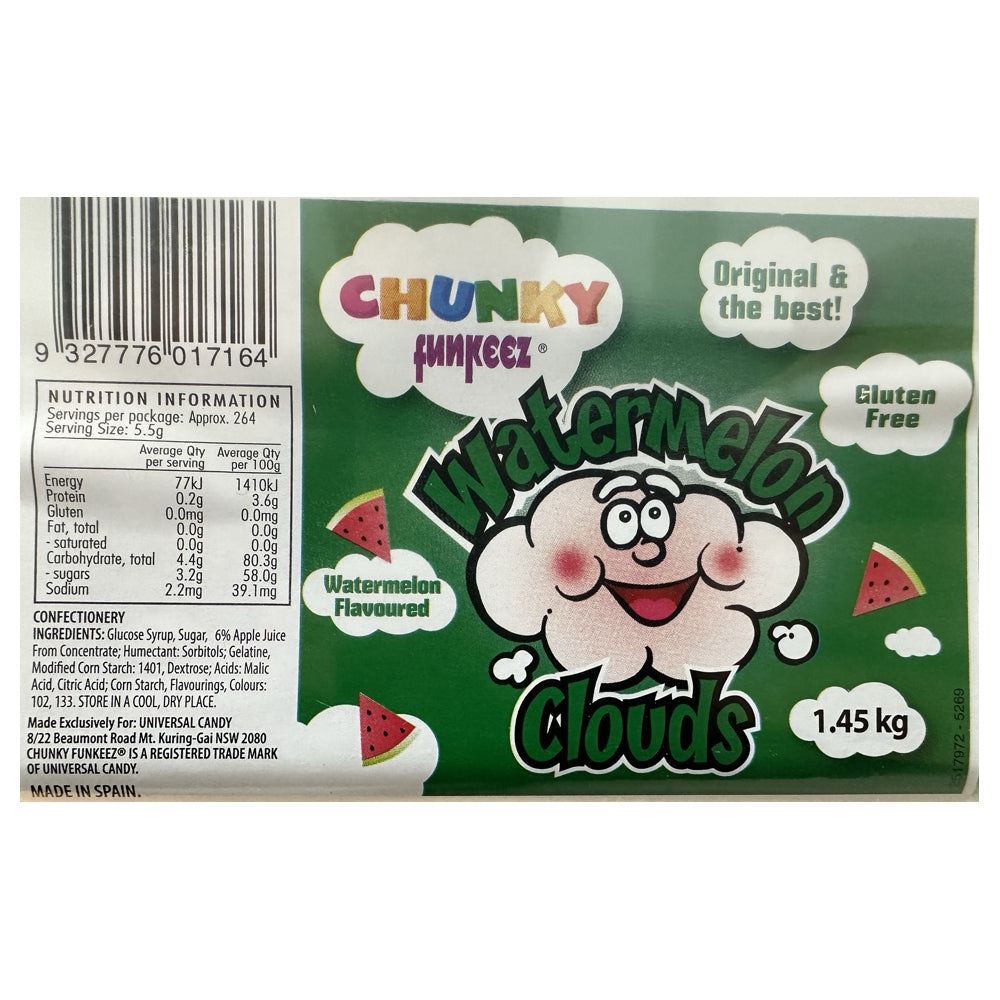 Chunky Funkeez Watermelon Clouds Tub Candy Lollies Sweets Bulk Pack 1.45kg