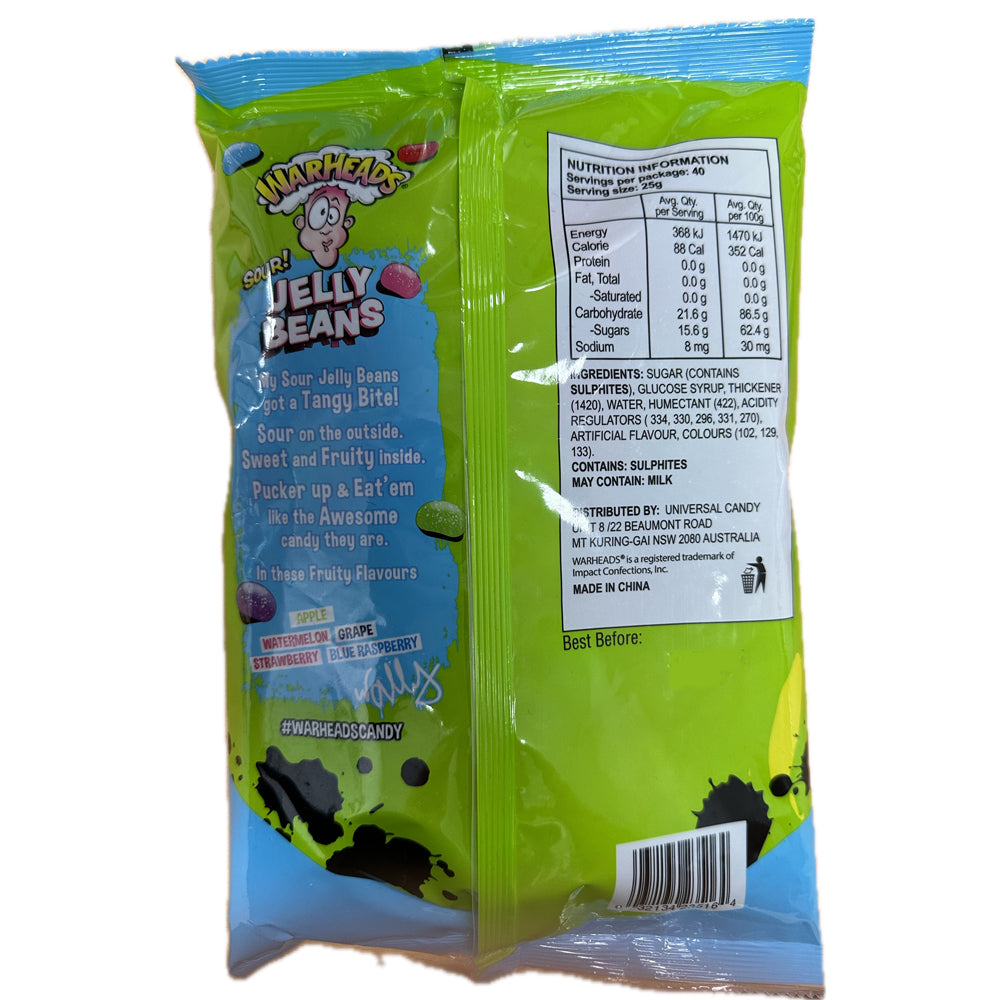 Warheads Sour Jelly Beans 1kg Bag Family Pack Lollies Favourites