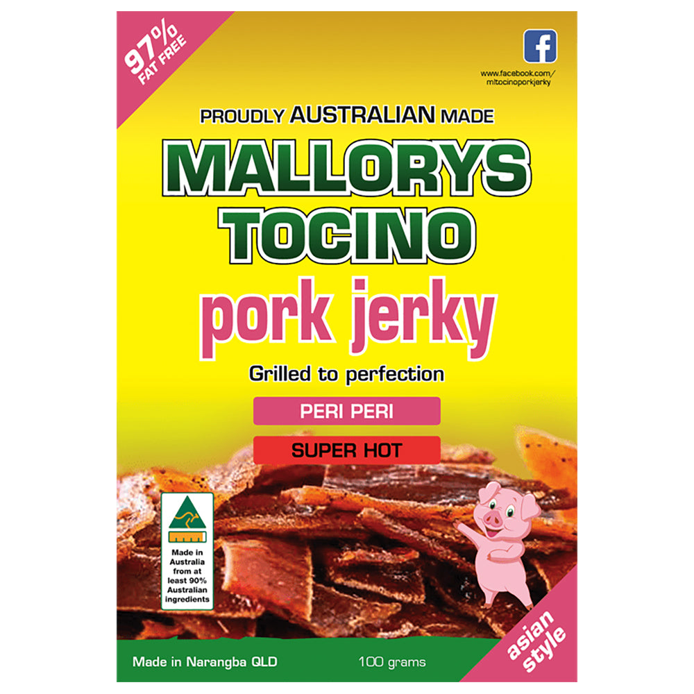 Mallorys Tocino Super Hot Peri Peri Pork Jerky 100g (for Human Consumption)
