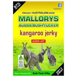 Mallorys Jerky Super Hot Kangaroo 500g Bulk Spicy Wild Snack (for Human Consumption)