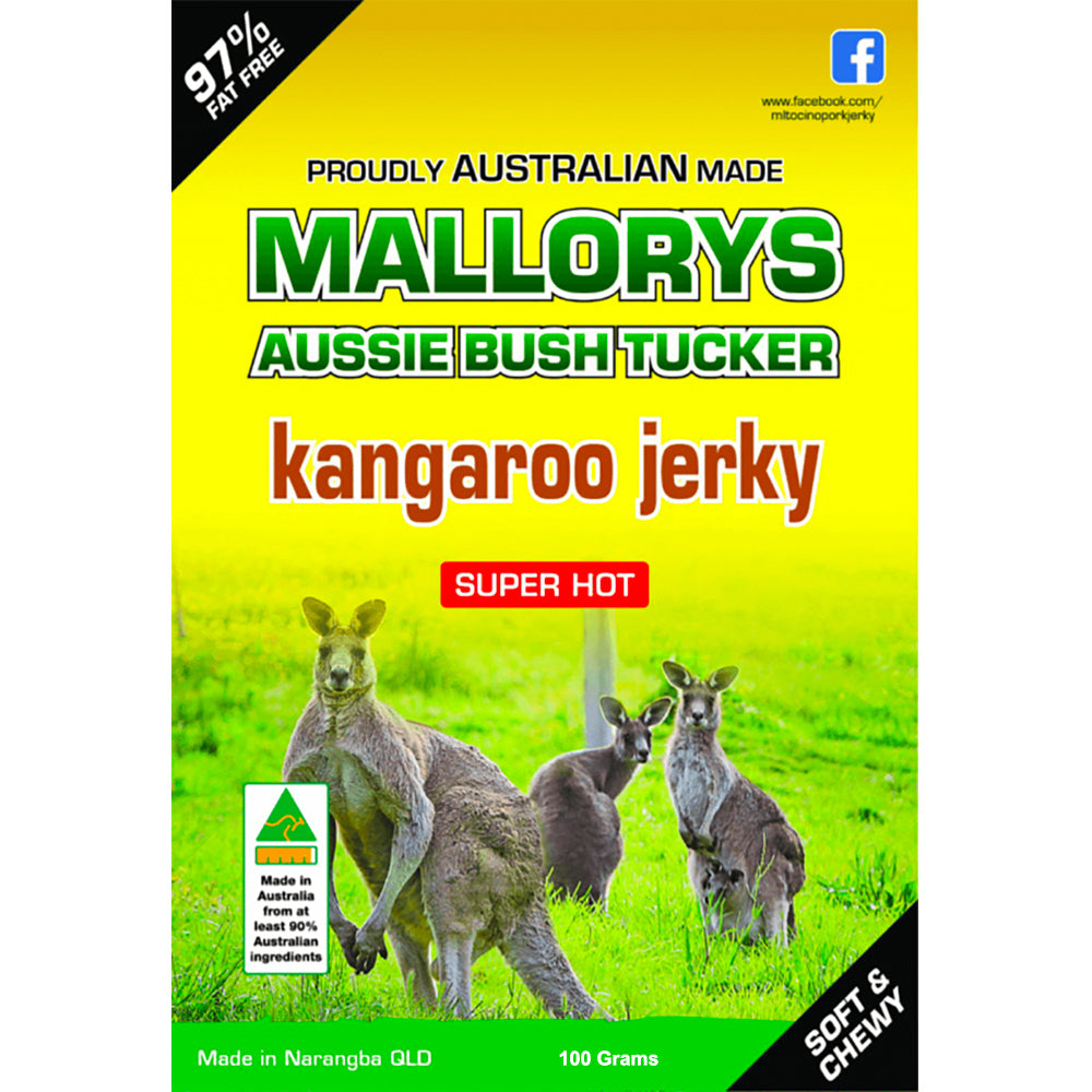 Mallorys Tocino Super Hot Kangaroo Jerky 100g (for Human Consumption)