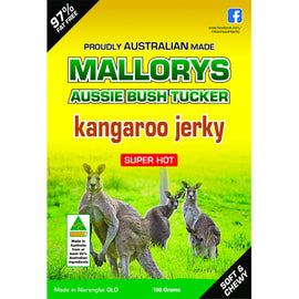 Mallorys Jerky Super Hot Kangaroo 100g Fiery Lean Snack (for Human Consumption)