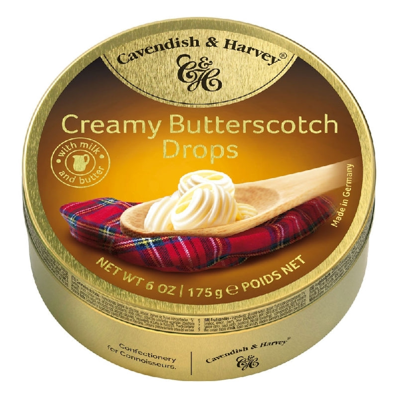 Cavendish and Harvey Creamy Butterscotch Drops 175g Tin Sweets C&H Candy Lollies