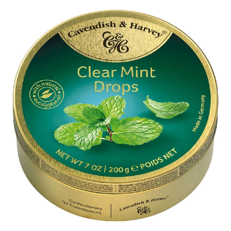 Cavendish and Harvey Clear Mint Drops 200g Tin Sweets C&H Candy Lollies