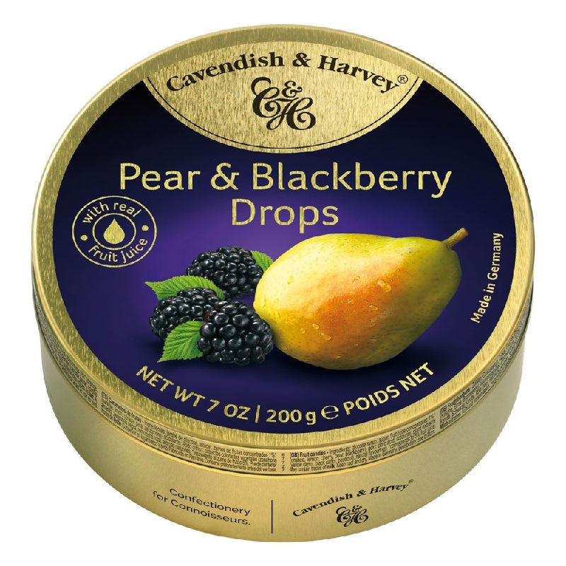 Cavendish and Harvey Pear & Blackberry Drops 200g Tin Sweets C&H Candy Lollies