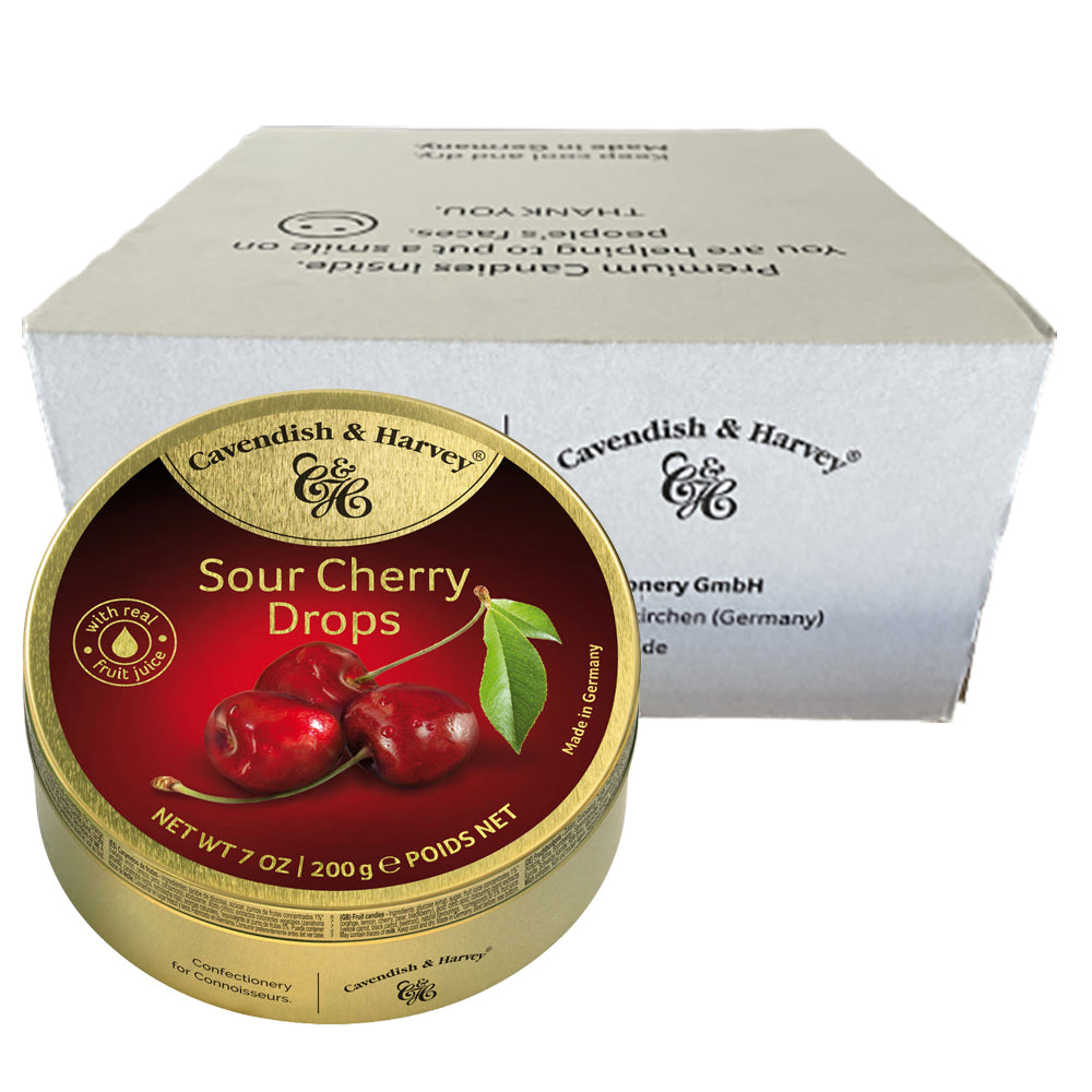 Cavendish and Harvey Sour Cherry Drops 200g Tin Sweets Candy Lollies x 10