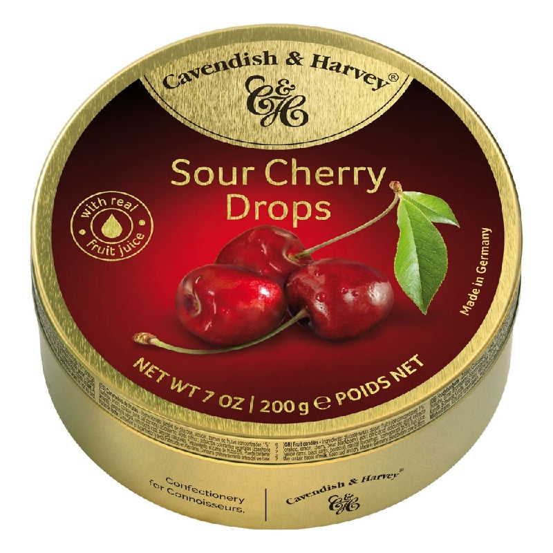 Cavendish and Harvey Sour Cherry Drops 200g Tin Sweets C&H Candy Lollies