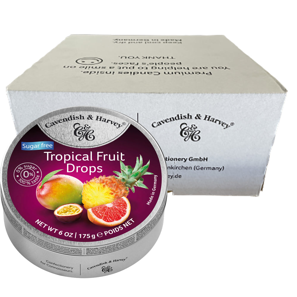 Cavendish and Harvey Tropical Fruit Drops 175g Tin Candy Lollies Sugar Free x 10