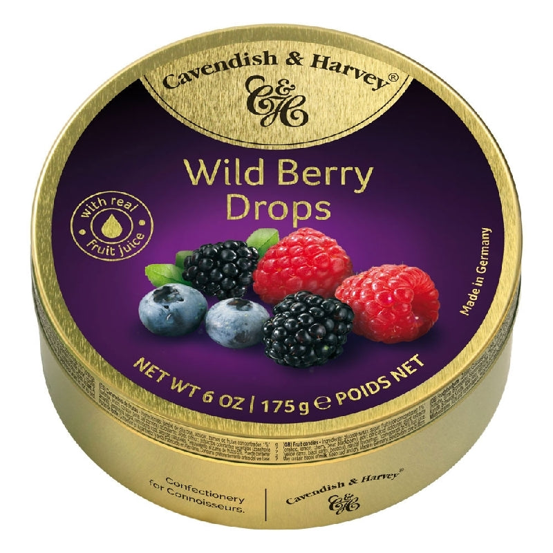 Cavendish and Harvey Wild Berry Drops 175g Tin Sweets C&H Candy Lollies