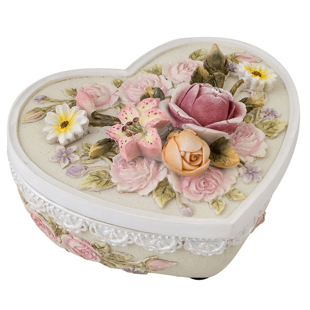 Elena Trinket Jewellery Box Heart-shaped Resin Home Decor Floral Pink