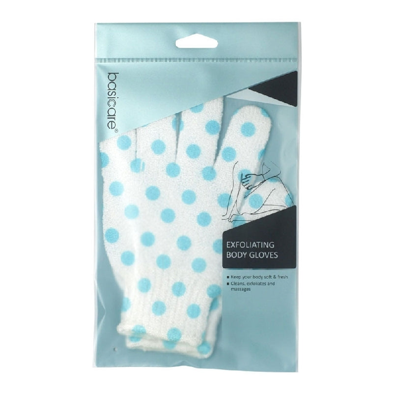 Basicare Exfoliating Body Gloves White with Blue Dots