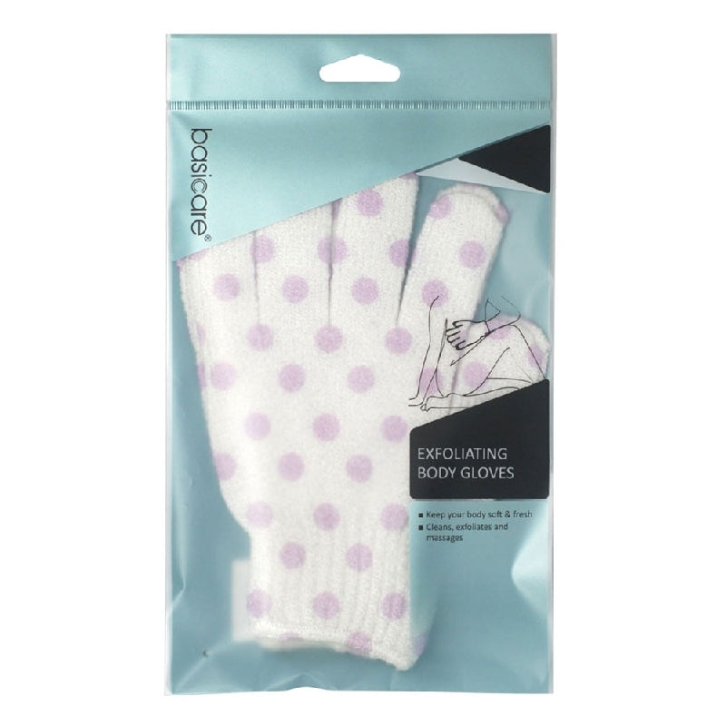 Basicare Exfoliating Body Gloves White with Purple Dots
