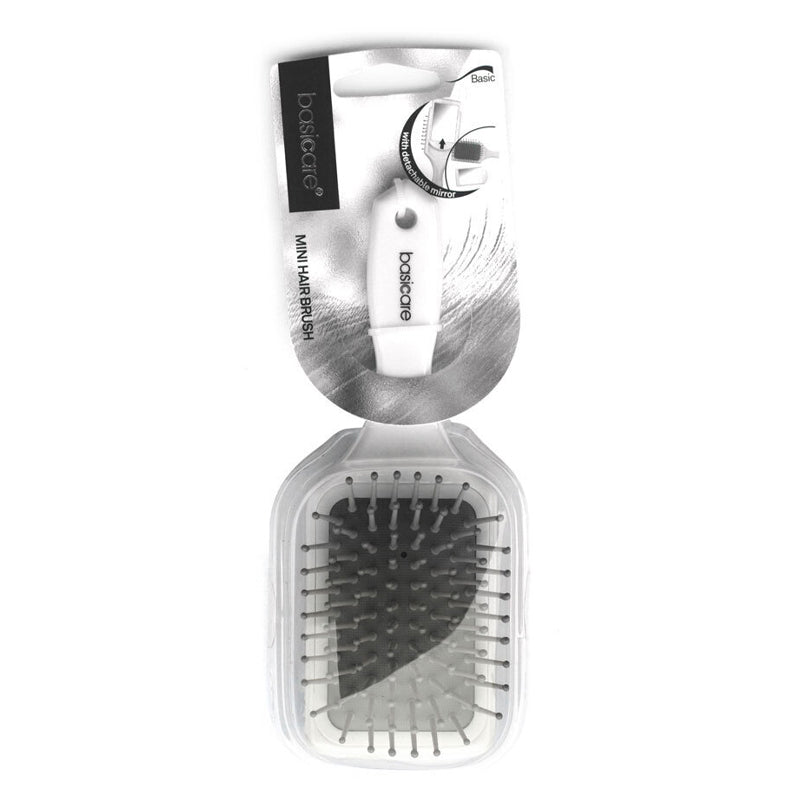 Basicare Mini Hair Brush Paddle Compact With Mirror Hairdressing Combs