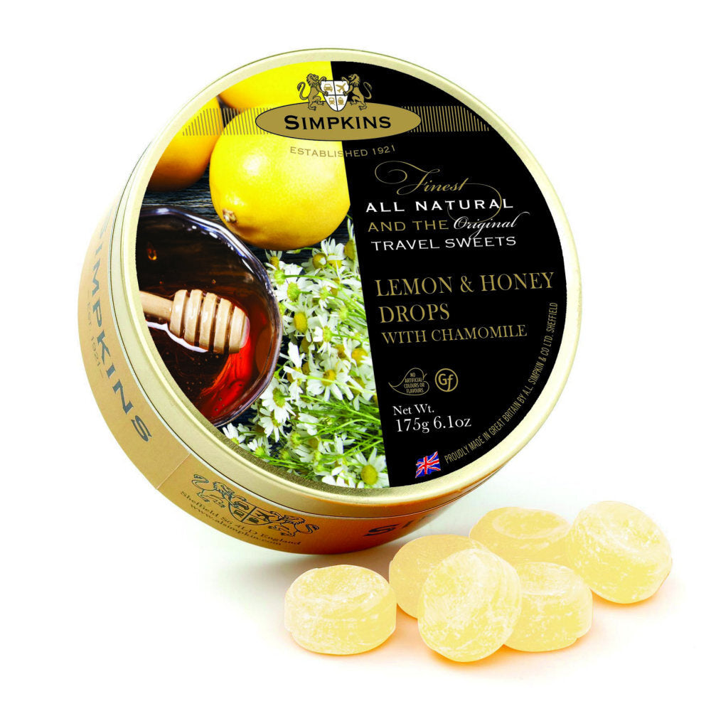 Simpkins Lemon and Honey with Chamomile Drops 200g Tin Sweets Candy Lollies