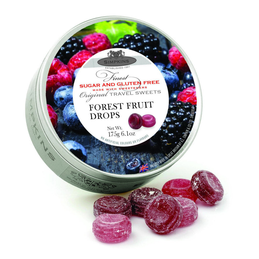 Simpkins Sugar Free Forest Fruit Drops 175g Tin Sweets Candy Lollies